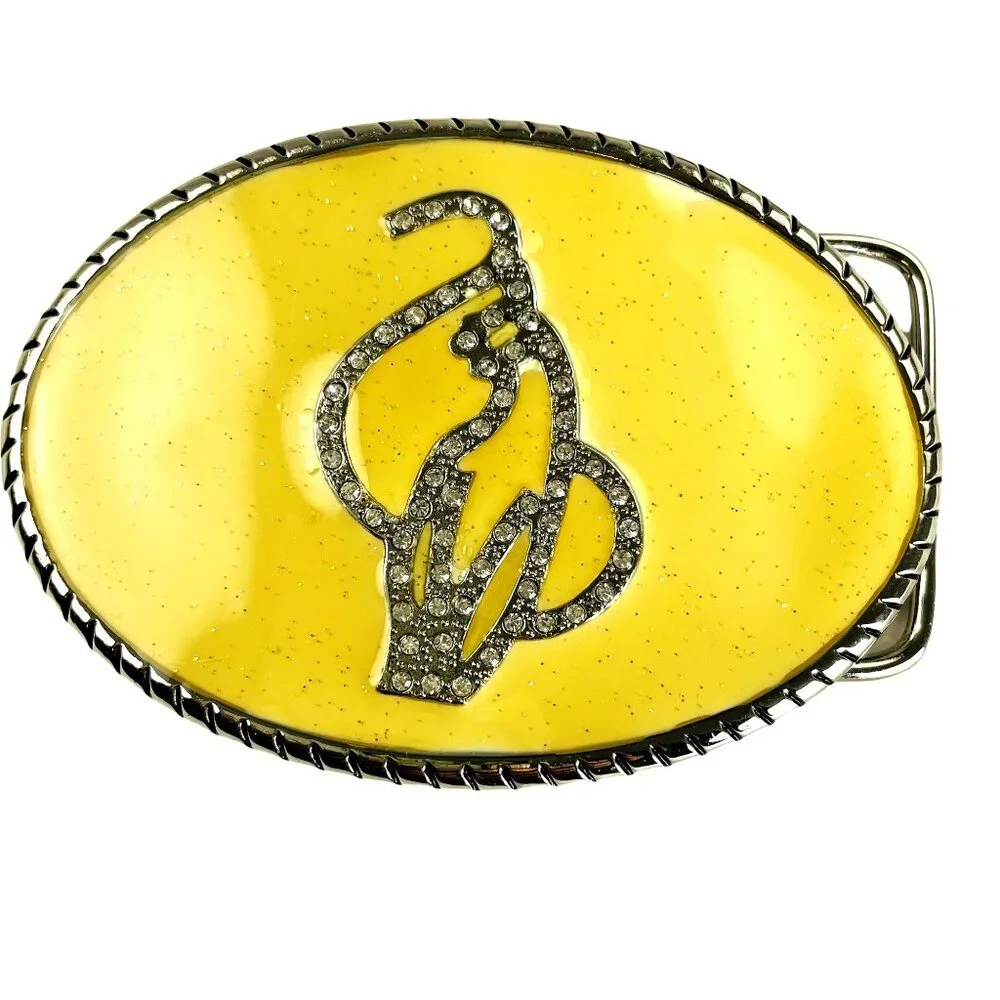 Large Bling Cat Metal Belt Buckle Yellow Sparkles L 3.75 X W 2.5 u